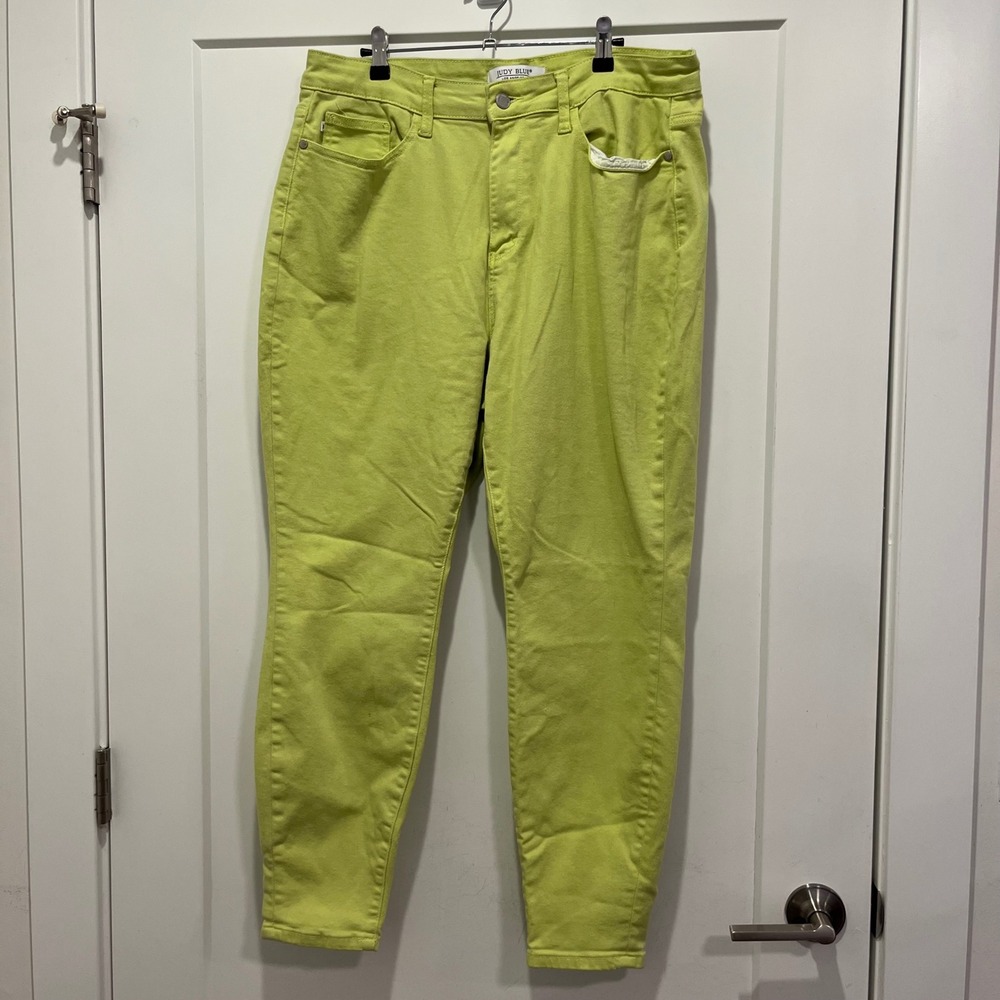 Judy Blue Lime Green Slim Fit Jeans Plus Size 18W High Rise Neon Denim 4247